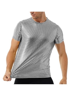 ACSUSS Men Shiny Metallic Dance Top Short Sleeve T-Shirt Night Club Music Festival Disco Costume