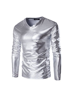 Novia's Choice Men Shiny Metallic Shirt Blouse T-Shirt Tee for Nightclub