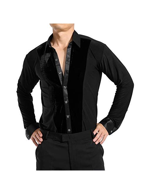 HAORUN Men Dance Velvet Shirt Ballroom Modern Salsa Samba Smooth Latin Top Dancewear