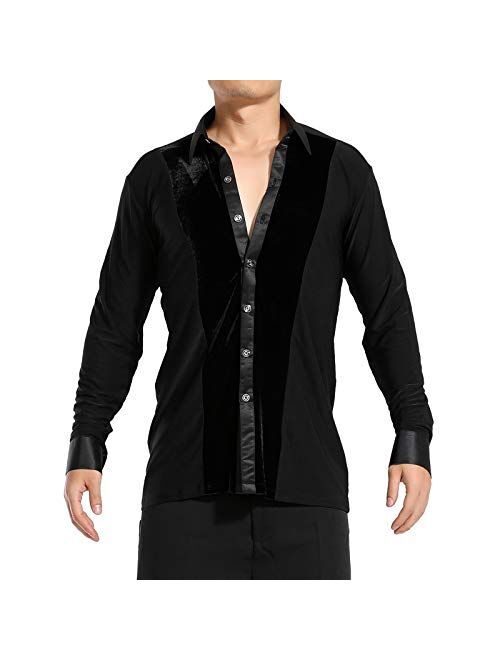 HAORUN Men Dance Velvet Shirt Ballroom Modern Salsa Samba Smooth Latin Top Dancewear