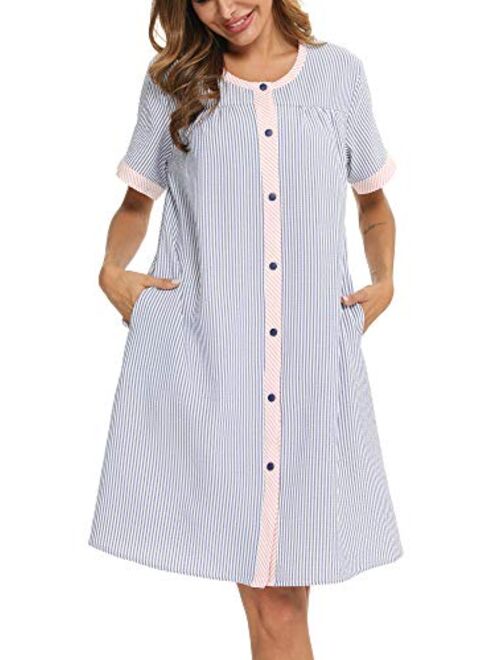 Buy YOZLY House Dress Womens Short Sleeve Housecoat Duster Robe Button ...