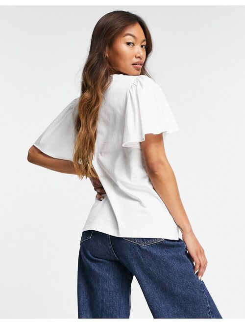 Vero Moda Aware organic cotton t-shirt with flutter sleeve in white