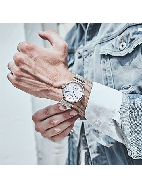 FEICE Men's Mechanical Watch Automatic Watch Analog Wrist Watches Stainless Steel Leather Band Watches Casual Business Watch for Men Best Gift #FM201 (Date)