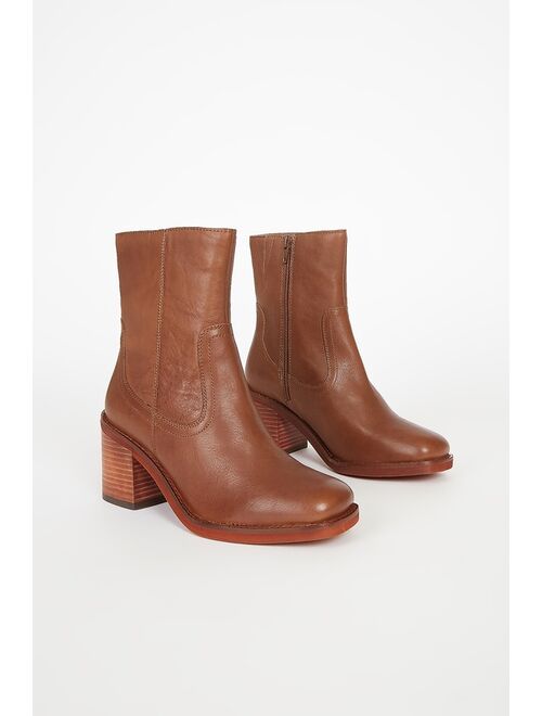 Seychelles Turbulent Tan Leather Square Toe Mid-Calf Boots