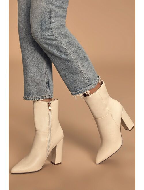 Lulus Dawson Bone Pebble Pointed-Toe Mid Calf Boots