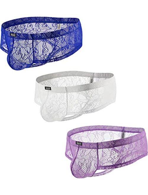 IKINGSKY Men's Cheeky Thong Underwear Brazilian Back Mens Under Panties Sexy Lace Boxer Briefs