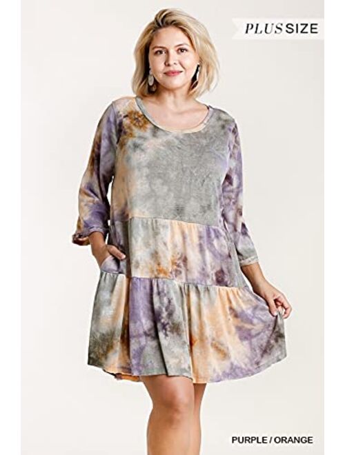 umgee USA Women's Marble Tie Dye Tiered Knit Dress