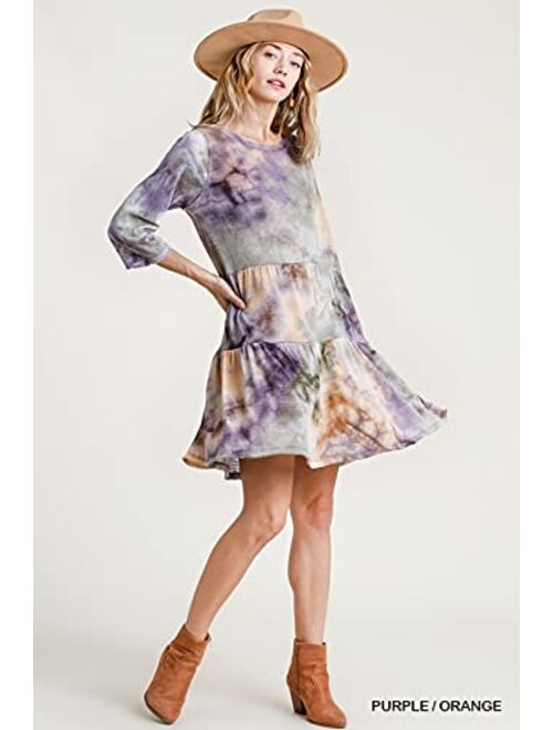 umgee USA Women's Marble Tie Dye Tiered Knit Dress