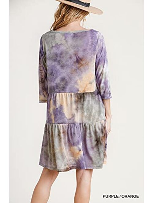 umgee USA Women's Marble Tie Dye Tiered Knit Dress