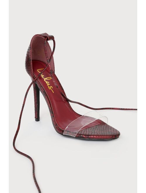 Lulus Ledah Burgundy Snake Lace-Up Heels