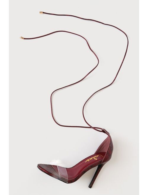 Lulus Ledah Burgundy Snake Lace-Up Heels