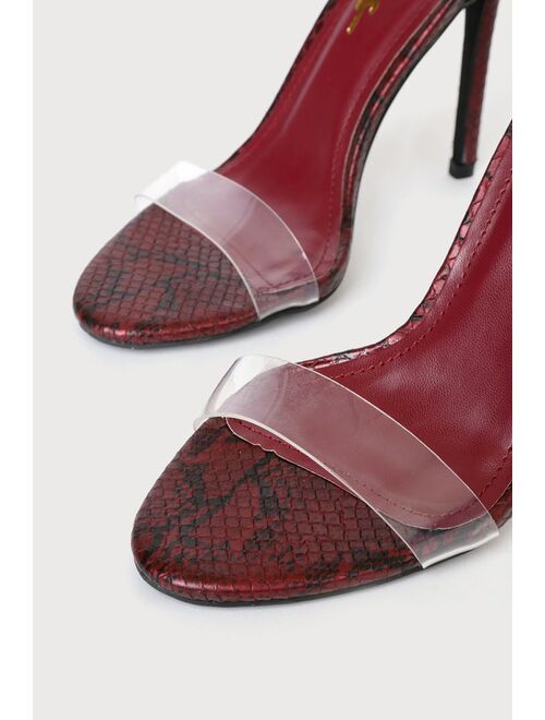 Lulus Ledah Burgundy Snake Lace-Up Heels