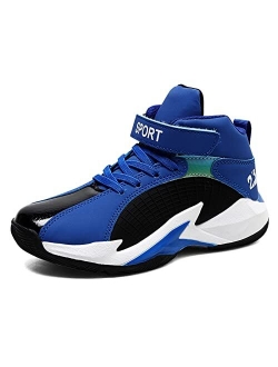 XIAOBAI Boys High-Elastic Ankle Support Non-Slip Children's Sports Shoes Velcro High-Top Outdoor Training Basketball Shoes