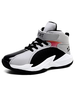 XIAOBAI Boys High-Elastic Ankle Support Non-Slip Children's Sports Shoes Velcro High-Top Outdoor Training Basketball Shoes