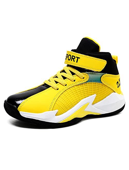 XIAOBAI Boys High-Elastic Ankle Support Non-Slip Children's Sports Shoes Velcro High-Top Outdoor Training Basketball Shoes