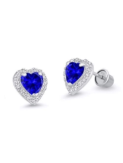 925 Sterling Silver Rhodium Plated Heart Cubic Zirconia Screwback Baby Girls Earrings