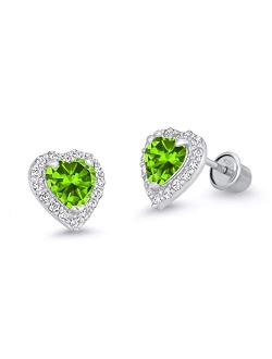 925 Sterling Silver Rhodium Plated Heart Cubic Zirconia Screwback Baby Girls Earrings