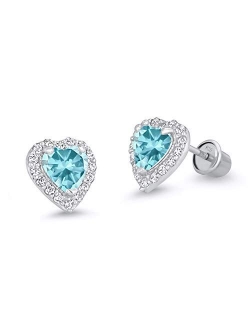 925 Sterling Silver Rhodium Plated Heart Cubic Zirconia Screwback Baby Girls Earrings