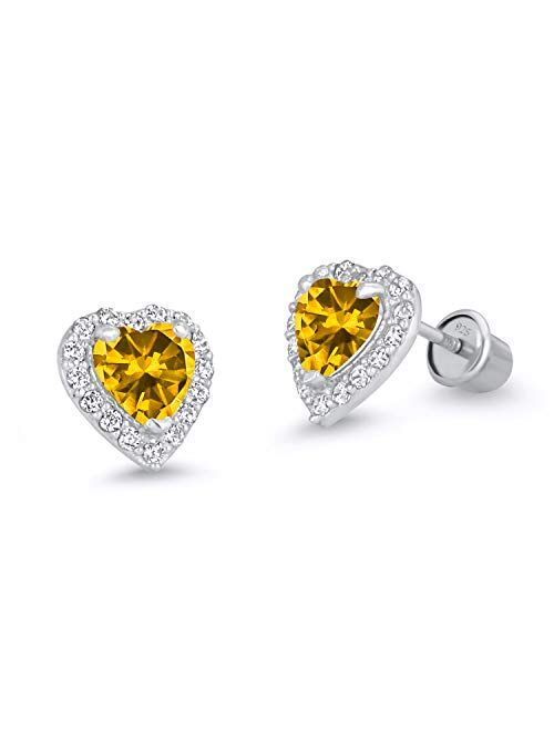 Lovearing 925 Sterling Silver Rhodium Plated Heart Cubic Zirconia Screwback Baby Girls Earrings