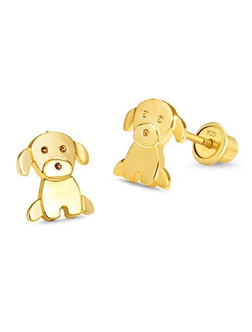 Lovearing 14k Gold Plated Baby Puppy Cubic Zirconia Screwback Baby Girls Screwback Earrings with Silver Post