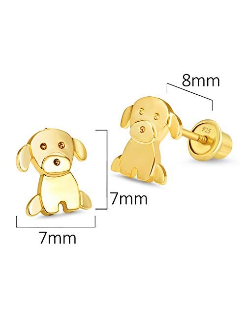 Lovearing 14k Gold Plated Baby Puppy Cubic Zirconia Screwback Baby Girls Screwback Earrings with Silver Post