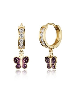 14k Gold Plated Brass Butterfly Channel Cz Huggy Baby Girls Hoop Earrings