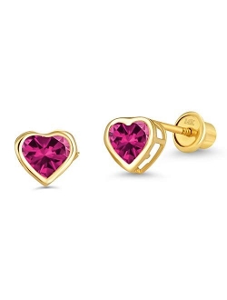 14k Yellow Gold Heart Bezel Cubic Zirconia Children Screwback Baby Girls Stud Earrings