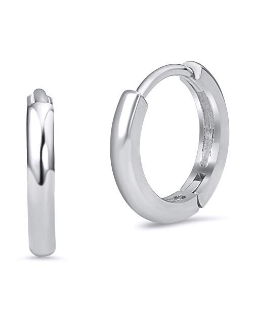 Lovearing 925 Sterling Silver Rhodium Plated 2mm x 13mm Small Plain Hoop Huggie Earrings