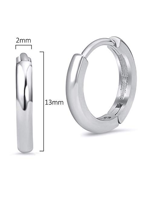 Lovearing 925 Sterling Silver Rhodium Plated 2mm x 13mm Small Plain Hoop Huggie Earrings