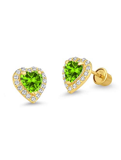 Lovearing 14k Gold Plated Brass Heart Screwback Children Earrings with Sterling Silver Post