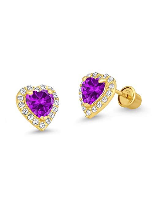 Lovearing 14k Gold Plated Brass Heart Screwback Children Earrings with Sterling Silver Post