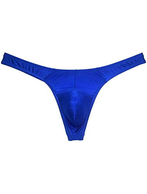 JAXFSTK Sexy Men's Glossy Thong Underwear Stretchy Ice Silk T-Back Hipster Tangas Trunks