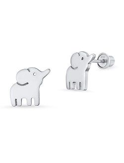 925 Sterling Silver Rhodium Plated Baby Elephant Screwback Baby Girls Earrings