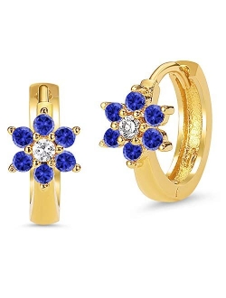 14k Gold Plated Brass Birth Month Cubic Zirconia Flower Baby Hoop Huggie Baby Girls Earrings