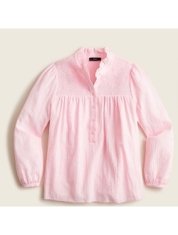 Long-sleeve smocked gauze top