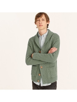 Cotton cable-knit shawl-collar cardigan