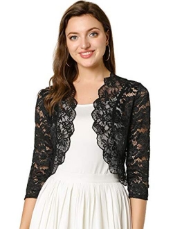 Women's Elegant 3/4 Sleeve Sheer Floral Lace Shrug Top