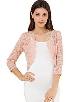 Women's Elegant 3/4 Sleeve Sheer Floral Lace Shrug Top