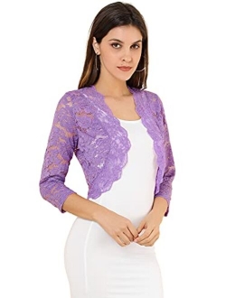 Women's Elegant 3/4 Sleeve Sheer Floral Lace Shrug Top