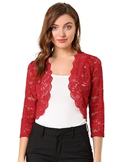 Women's Elegant 3/4 Sleeve Sheer Floral Lace Shrug Top