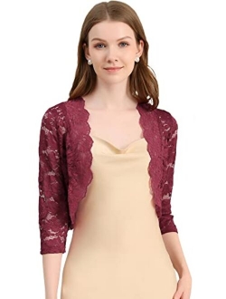 Women's Elegant 3/4 Sleeve Sheer Floral Lace Shrug Top