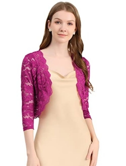 Women's Elegant 3/4 Sleeve Sheer Floral Lace Shrug Top