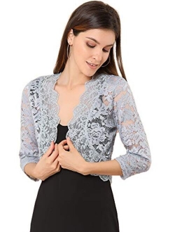 Women's Elegant 3/4 Sleeve Sheer Floral Lace Shrug Top