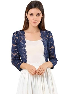 Women's Elegant 3/4 Sleeve Sheer Floral Lace Shrug Top