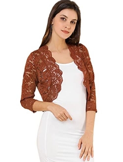 Women's Elegant 3/4 Sleeve Sheer Floral Lace Shrug Top