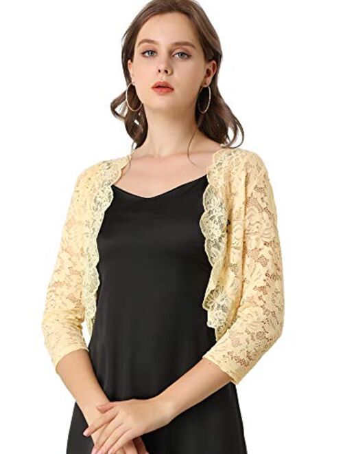 Allegra K Women's Elegant 3/4 Sleeve Sheer Floral Lace Shrug Top