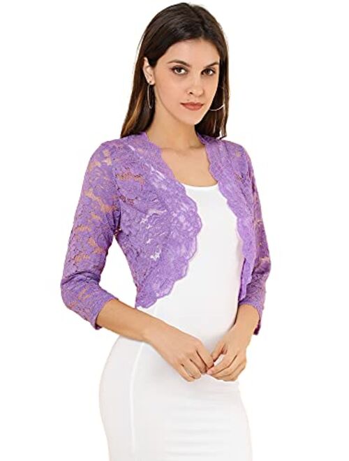 Allegra K Women's Elegant 3/4 Sleeve Sheer Floral Lace Shrug Top