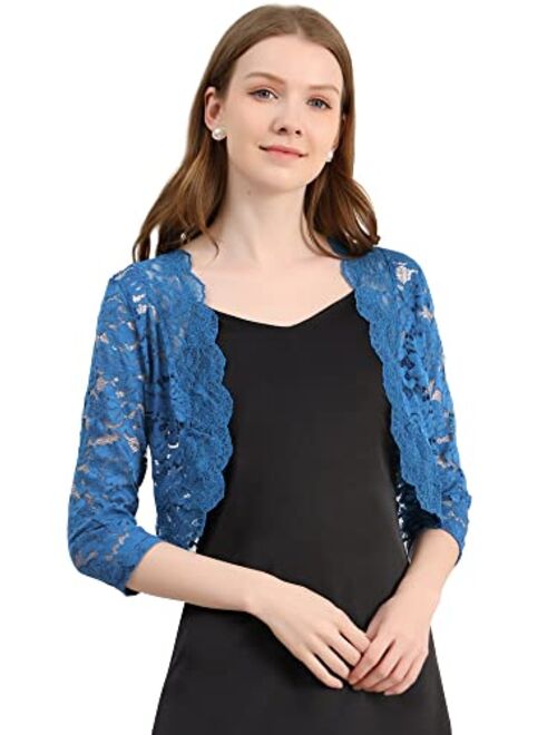 Allegra K Women's Elegant 3/4 Sleeve Sheer Floral Lace Shrug Top