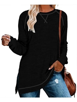 NILOUFO Womens Long Sleeve Casual Blouses Fashion Tunic Side Split Tops for Leggings