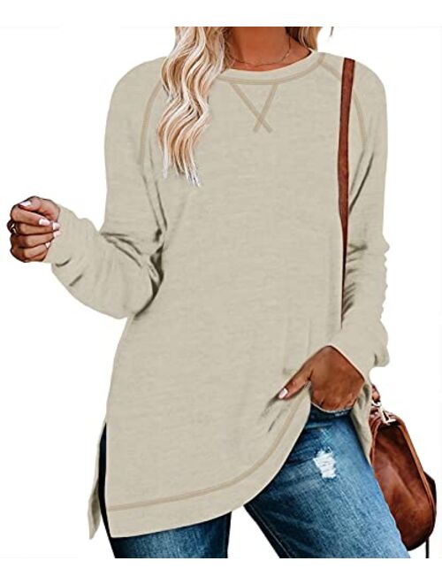 NILOUFO Womens Long Sleeve Casual Blouses Fashion Tunic Side Split Tops for Leggings